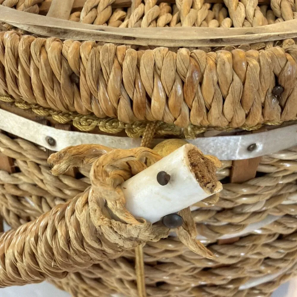Dritz Sewing Basket Oval Woven Wicker Scovill Yellow Interior w Handle Vintage